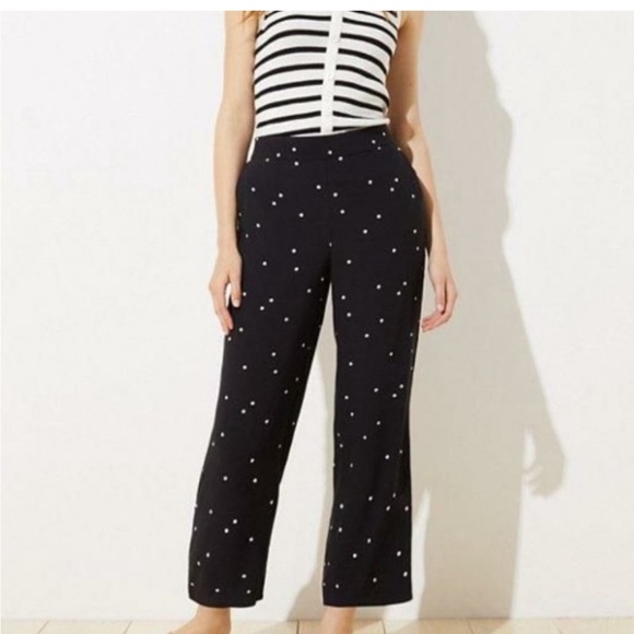 LOFT Pants - Ann Taylor LOFT Polka Dot High Rise Pull-On Tapered Pants Black Large